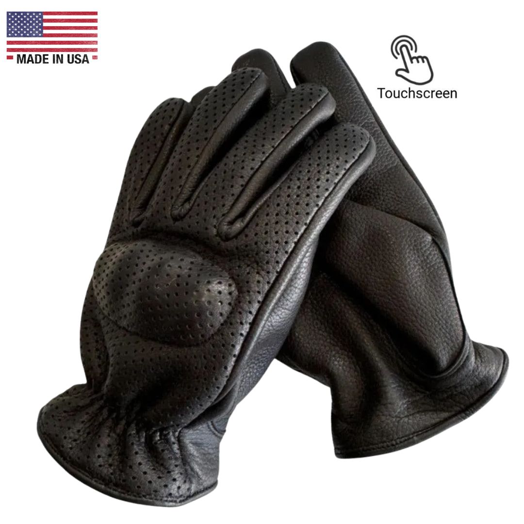 Legendary Uppercut Deerskin Short Wrist Perforated Knuckle Defense Touchscreen Motorcycle Gloves