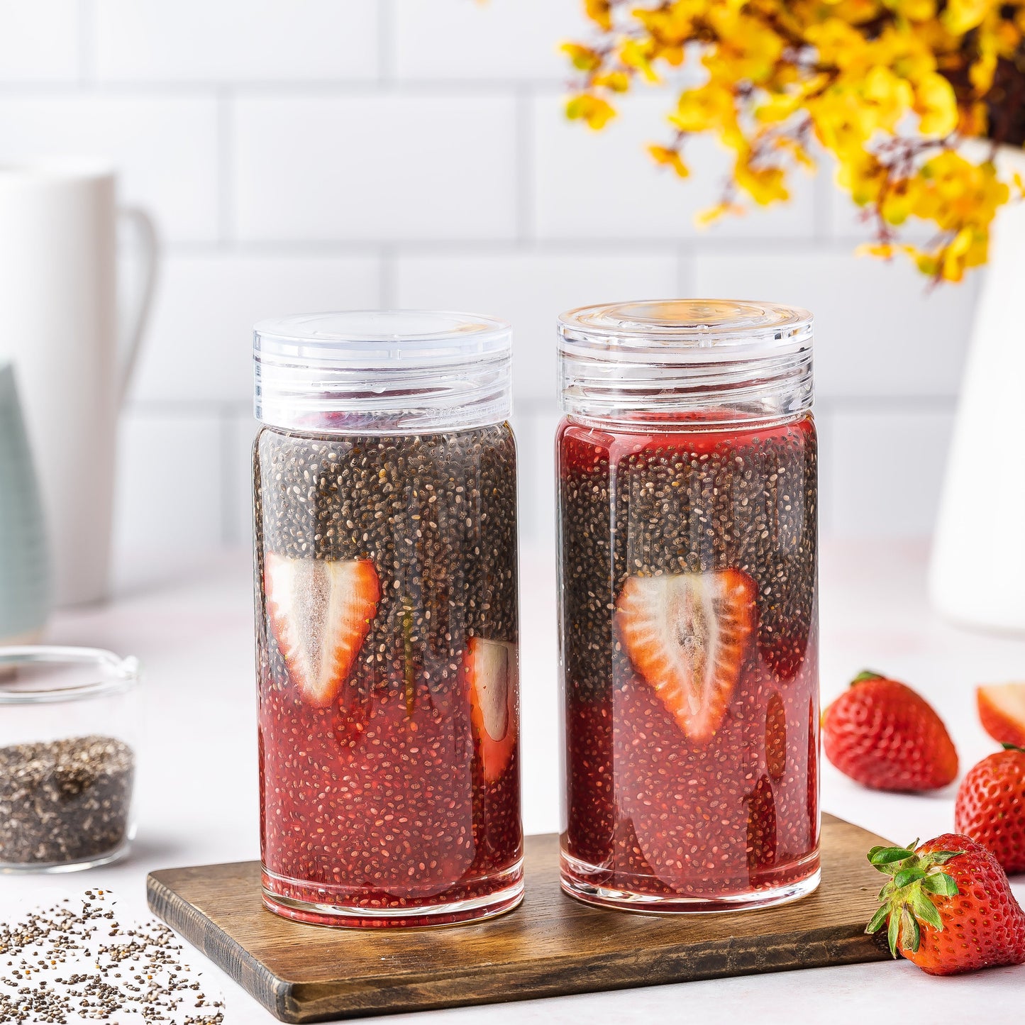 Skinny Series Glass Bottles Set w/ Crystal Clear Lids, 10 oz