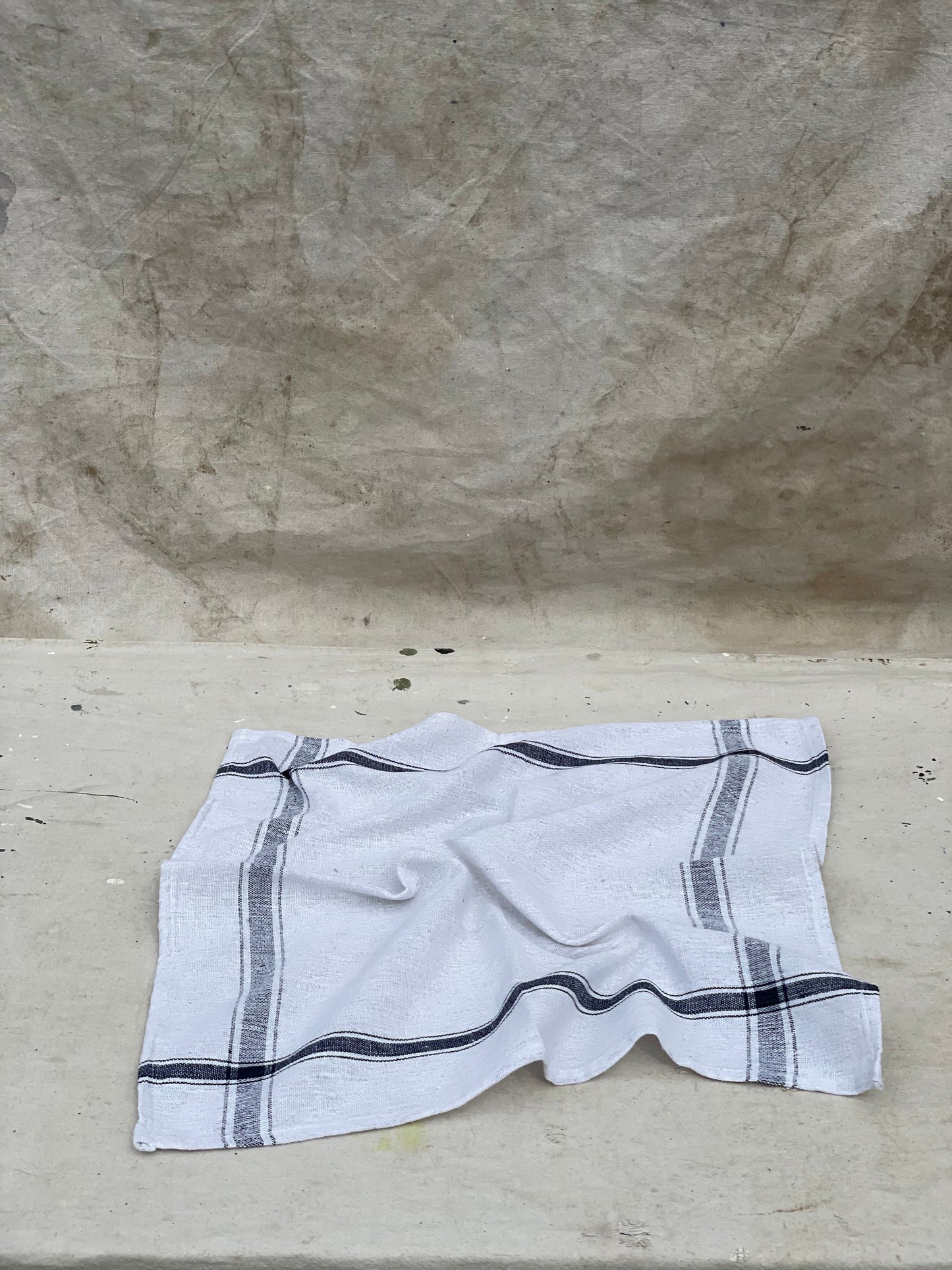 French Linen White + Dark Navy Stripe | Handloom Kitchen Towel