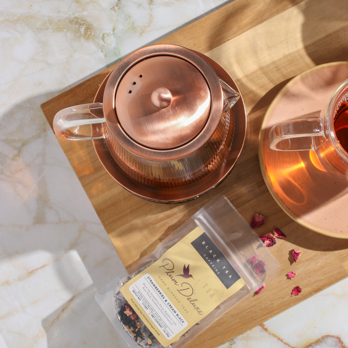 Copper Rose Glass Teapot with Teapot Warmer - Concordia Style Boutique