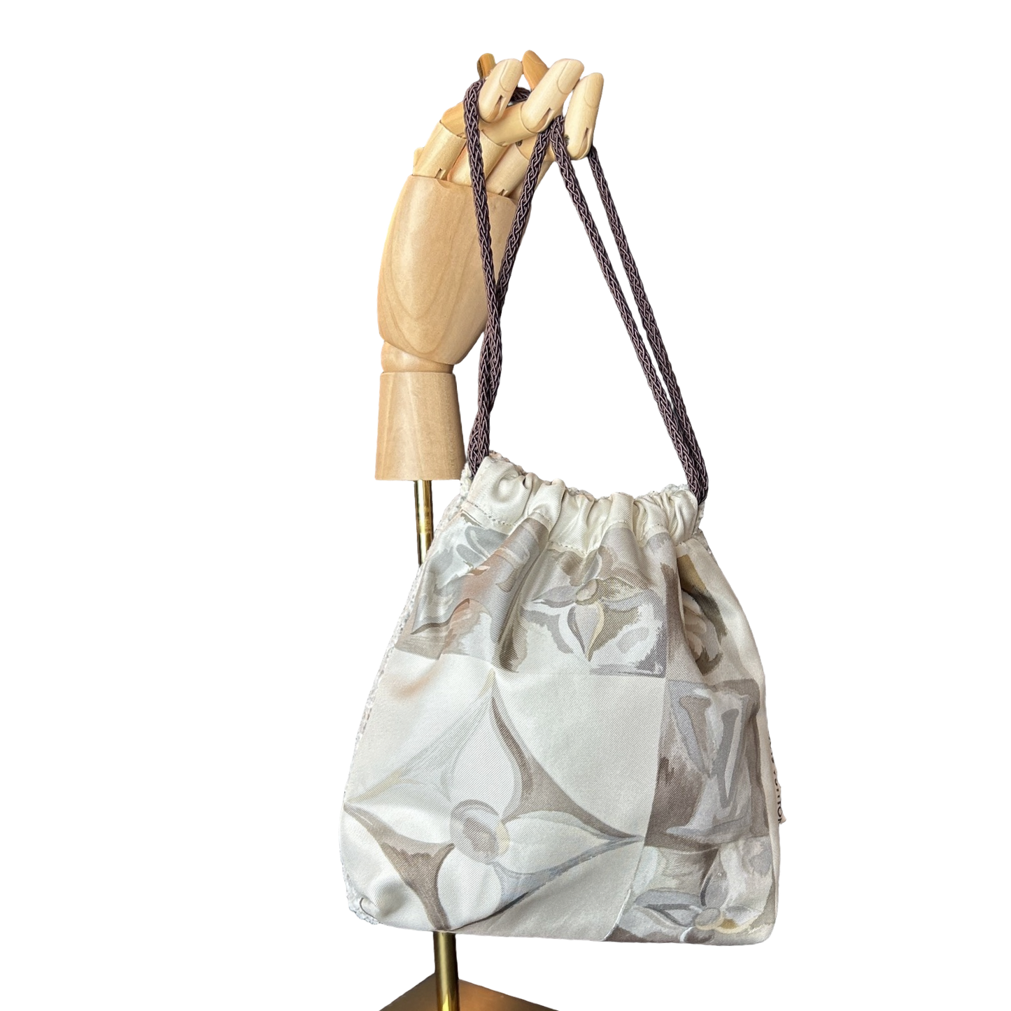 Au Fils du Temps Vintage Silk Scarf Drawstring Crossbody Bag