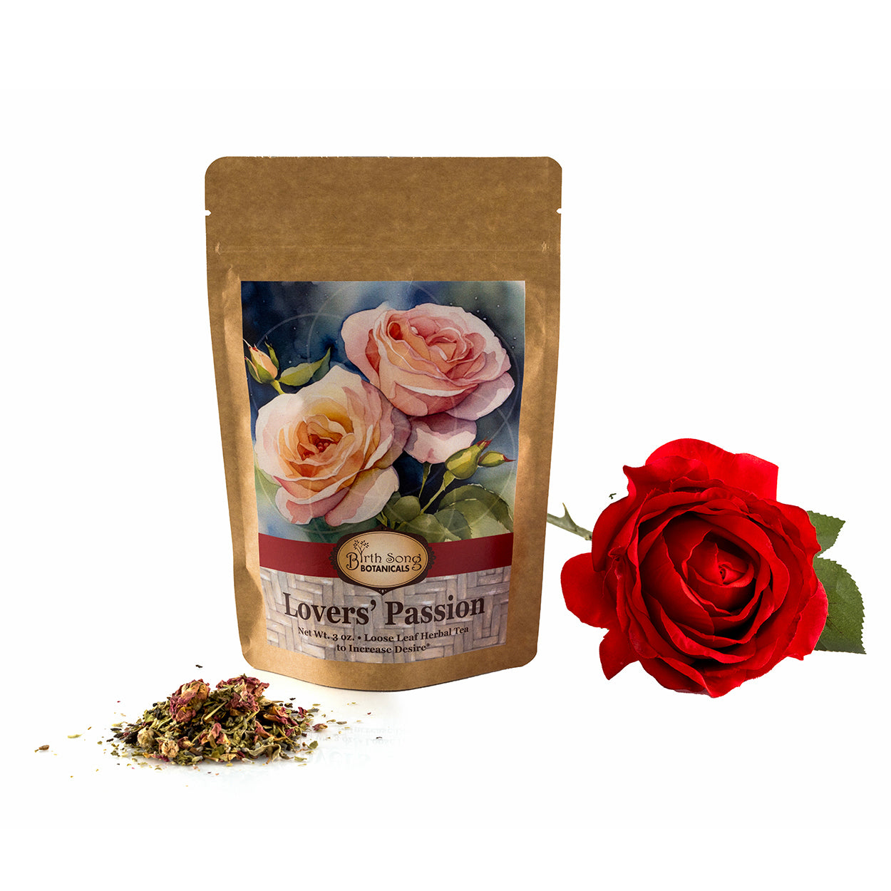 Lovers' Passion Herbal Tea, Blended with Organic Rose Petals, To Support Healthy Sensuality, A Lovers Gift 3 oz. - Concordia Style Boutique