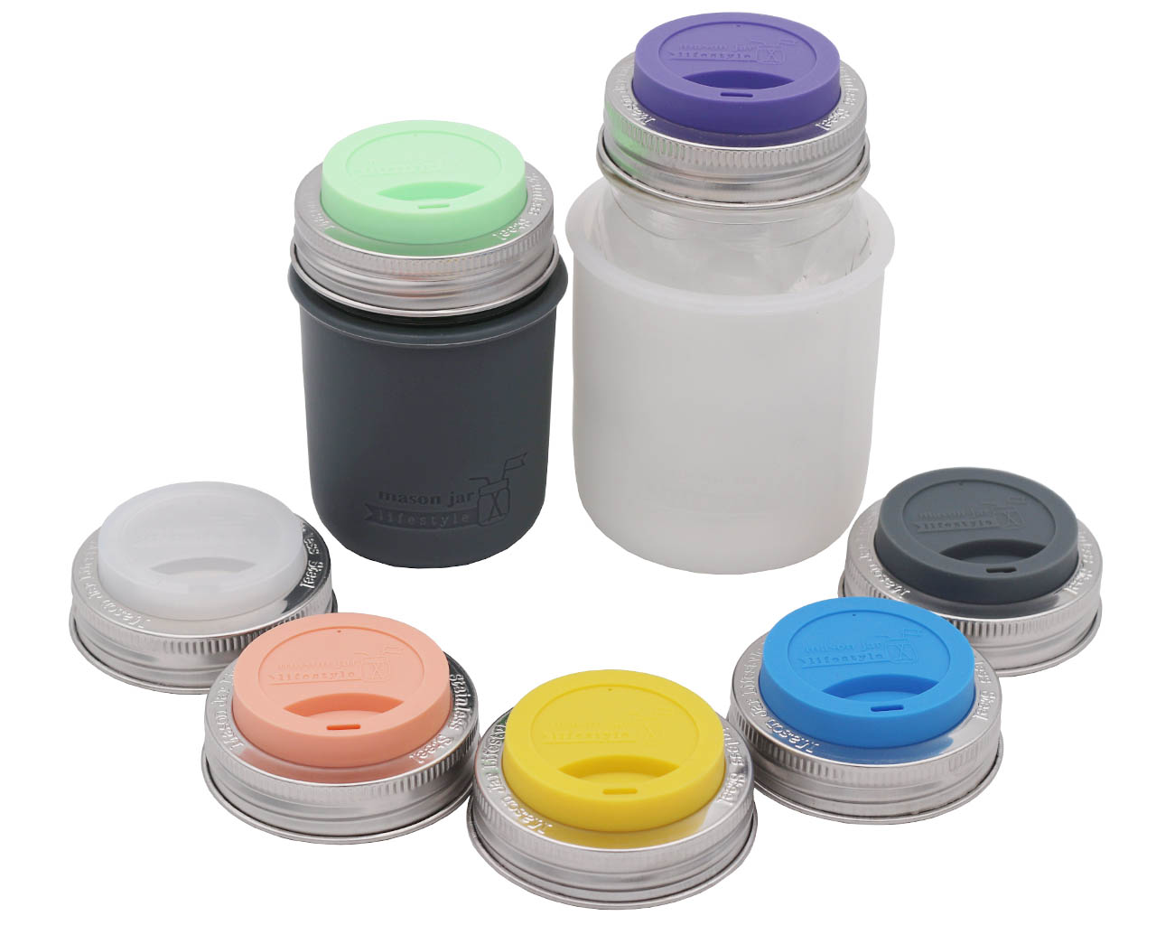 Silicone Drinking Lid with Stainless Steel Band for Mason Jars - Concordia Style Boutique