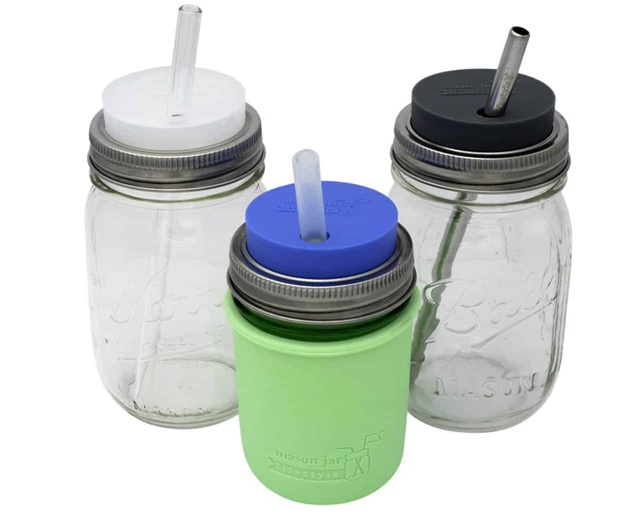 Silicone Straw Hole Tumbler with Stainless Steel Band for Mason Jars - Concordia Style Boutique