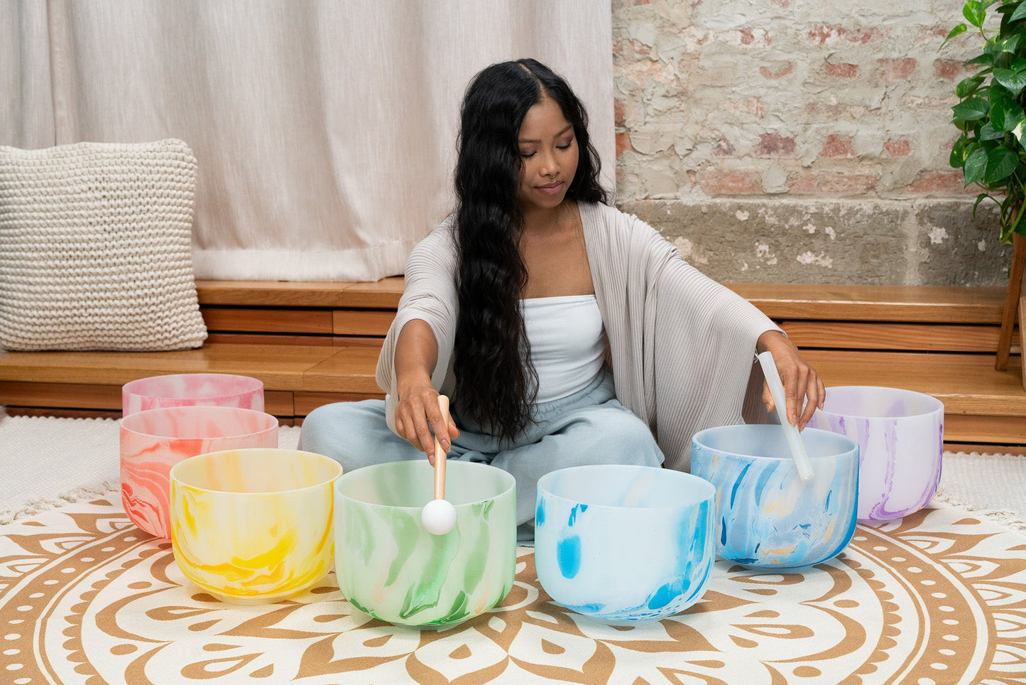 Crystal Singing Bowl Chakra Set, Marble 7-Piece