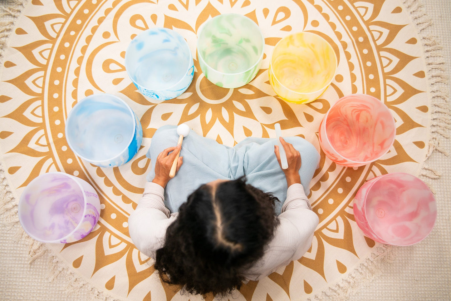 Crystal Singing Bowl Chakra Set, Marble 7-Piece