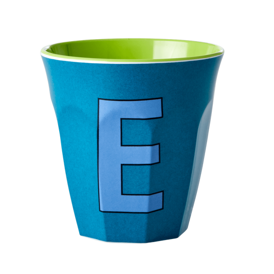 Melamine Cup - Medium with Alphabet in Bluish Colors | Letter E