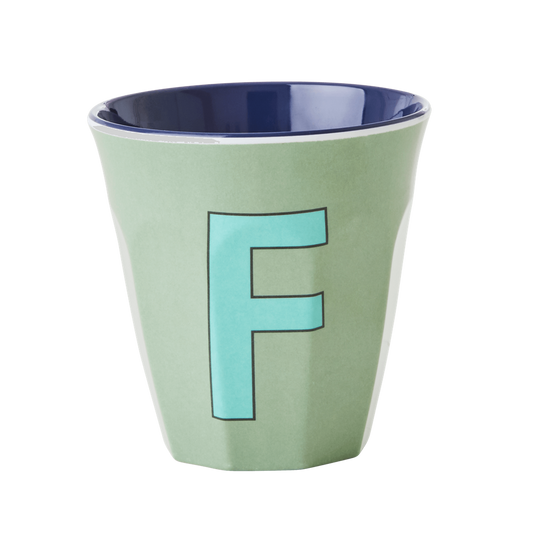 Melamine Cup - Medium with Alphabet in Bluish Colors | Letter F