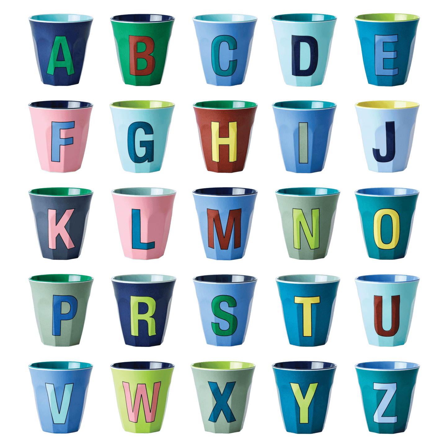 Melamine Cup - Medium with Alphabet in Bluish Colors | Letter A