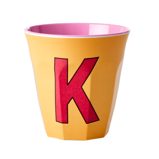 Two Melamine Cups - Medium with Alphabet in Pinkish Colors | Letter K