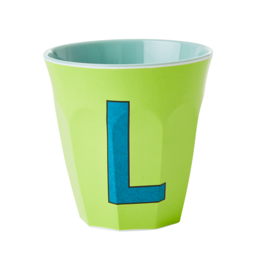 Melamine Cup - Medium with Alphabet in Bluish Colors | Letter L