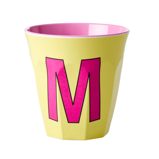 Melamine Cup - Medium with Alphabet in Pinkish Colors | Letter M