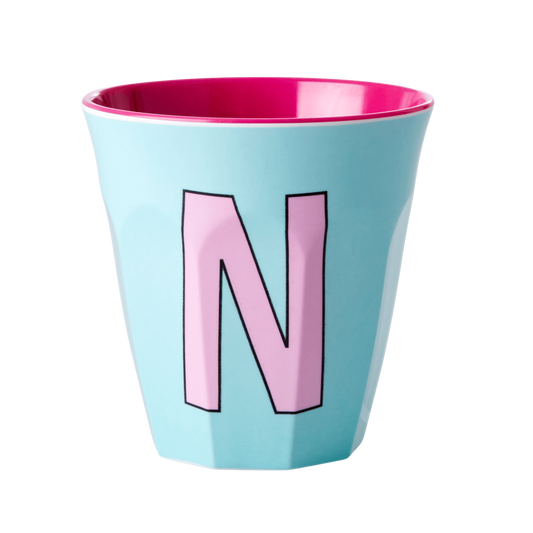 Two Melamine Cups - Medium with Alphabet in Pinkish Colors | Letter N