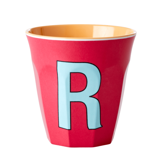 Two Melamine Cups - Medium with Alphabet in Pinkish Colors | Letter R