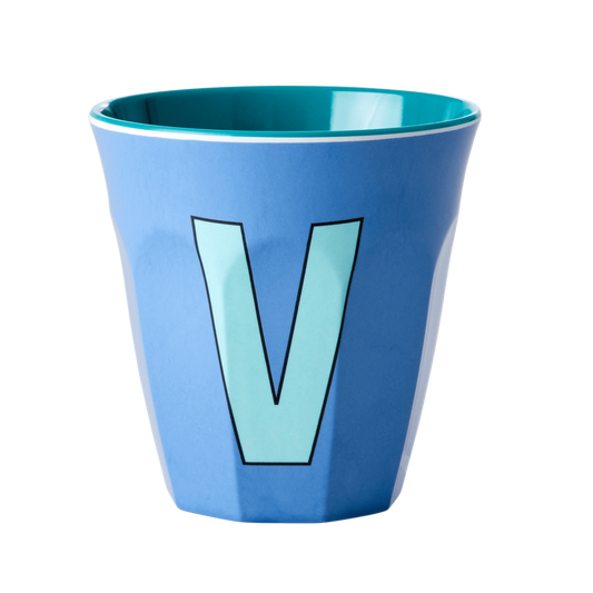 Melamine Cup - Medium with Alphabet in Bluish Colors | Letter V