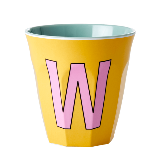 Two Melamine Cups - Medium with Alphabet in Pinkish Colors | Letter W