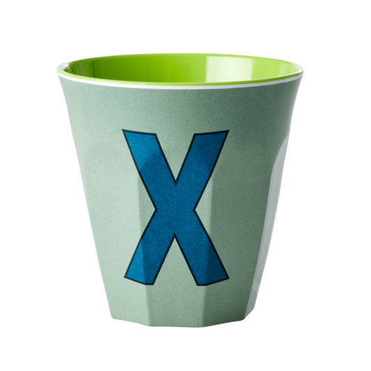 Melamine Cup - Medium with Alphabet in Bluish Colors | Letter X