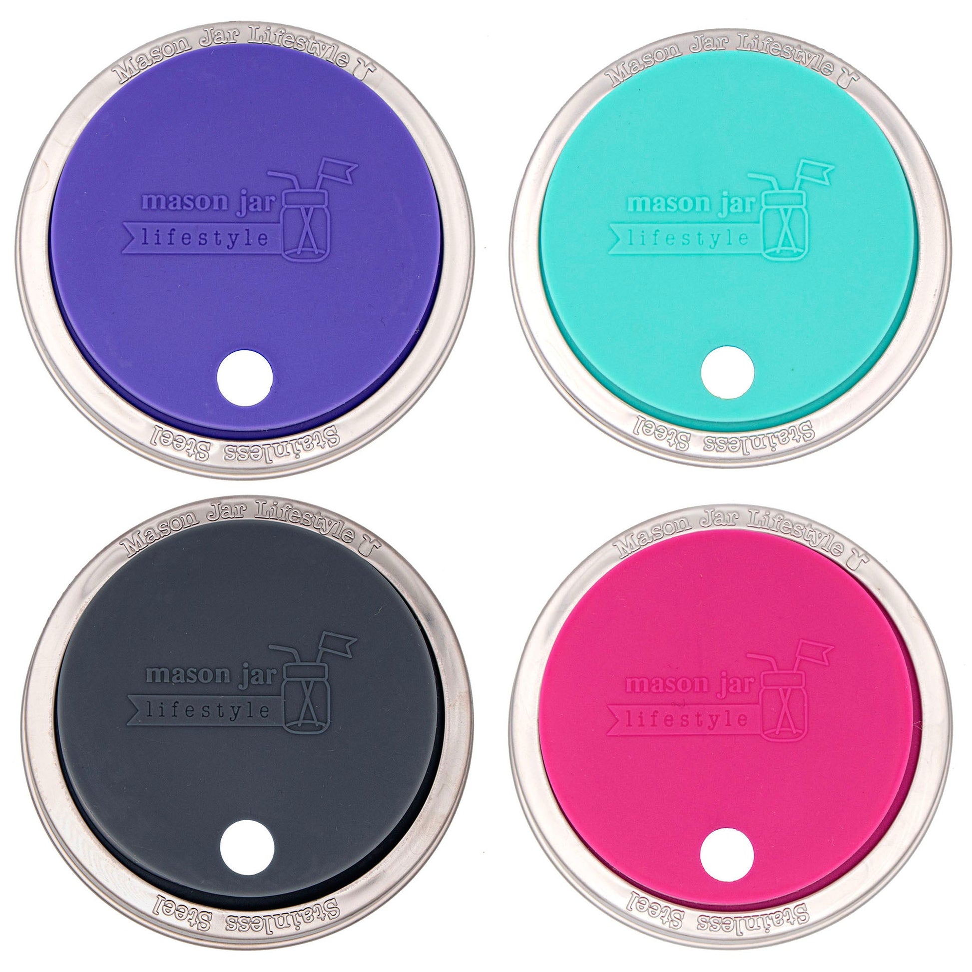 Silicone Straw Hole Tumbler with Stainless Steel Band for Mason Jars - Concordia Style Boutique