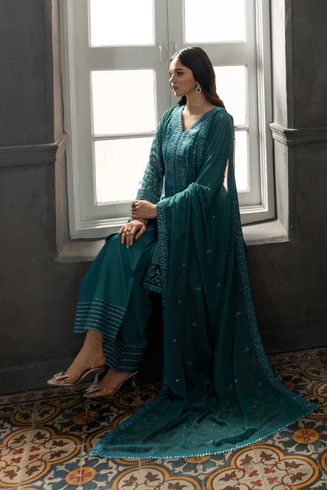 Azure - Minted Sage 3 Piece Embroidered Chiffon