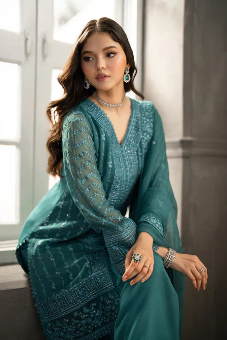 Azure - Minted Sage 3 Piece Embroidered Chiffon