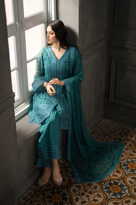 Azure - Minted Sage 3 Piece Embroidered Chiffon