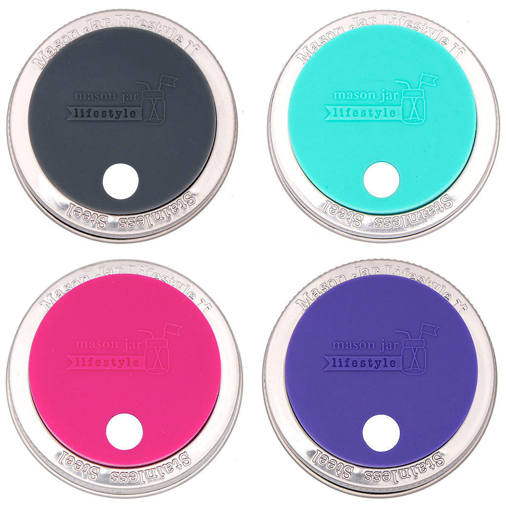 Silicone Straw Hole Tumbler with Stainless Steel Band for Mason Jars - Concordia Style Boutique