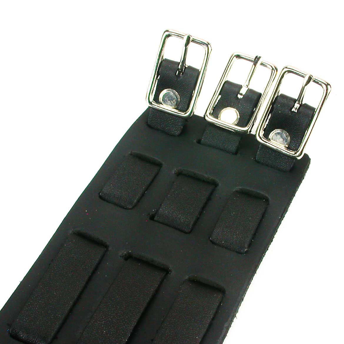Three Strap Leather Wrist Cuff Watchband - Black