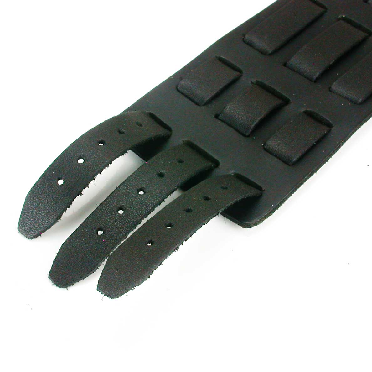 Three Strap Leather Wrist Cuff Watchband - Black