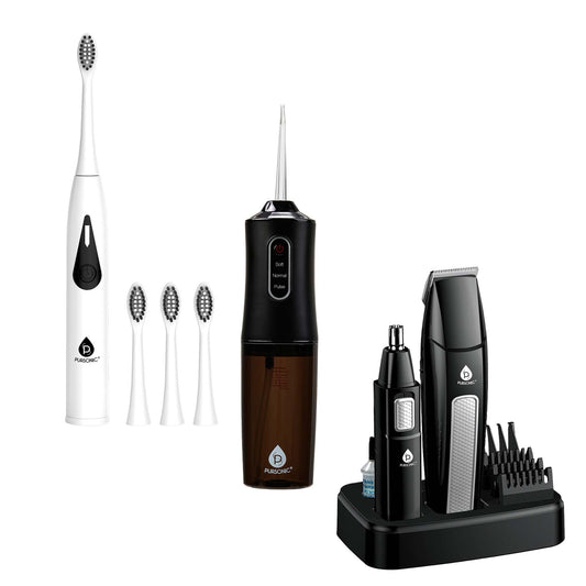 Mario Lopez Ultimate Grooming & Oral Care Bundle: Men's Grooming Kit, Triple-Head Electric Tooth Wizard, and USB Water Flosser - Concordia Style Boutique