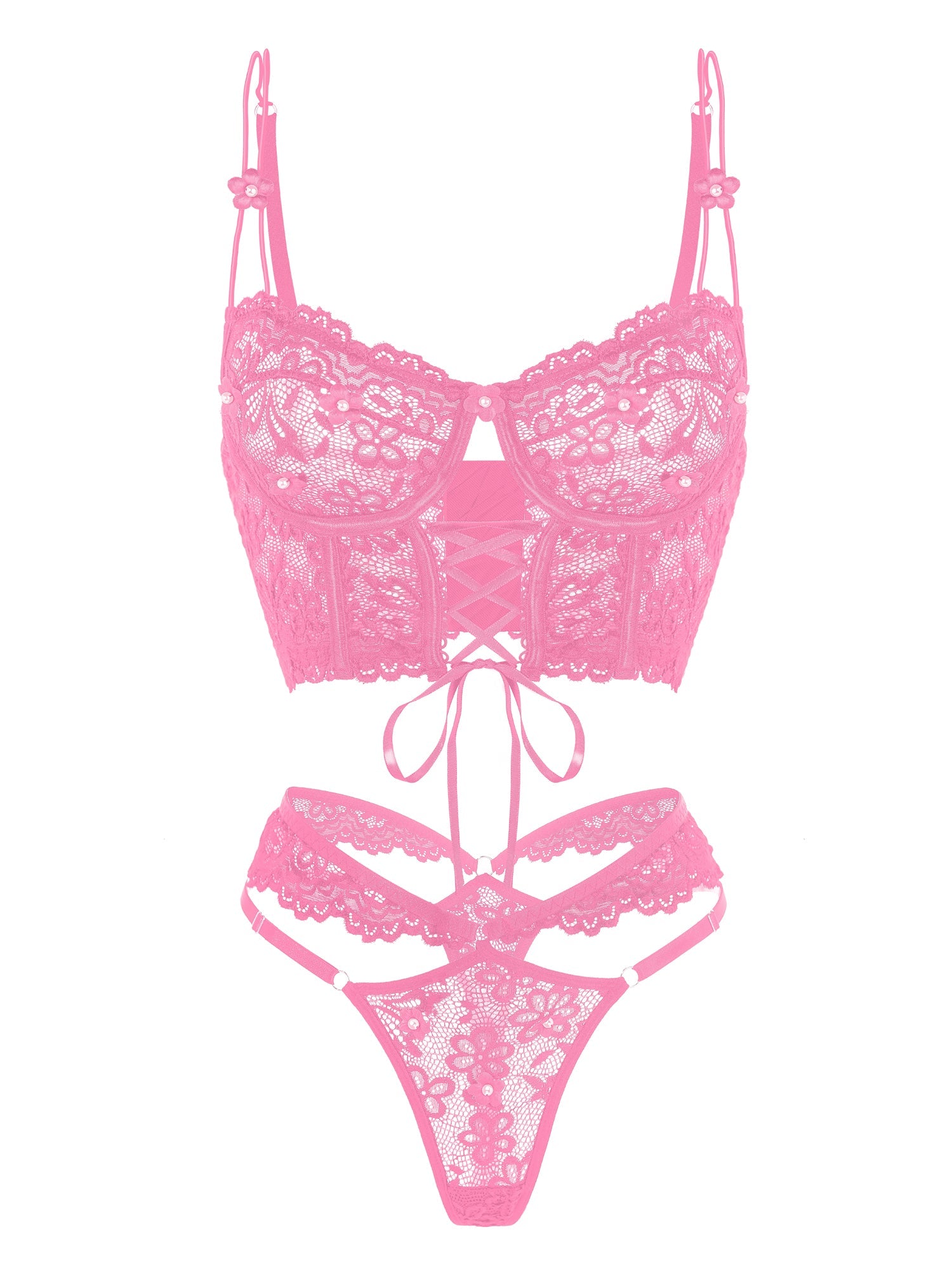 Pink Pearls Small Flower Lace Lingerie Set - Concordia Style Boutique