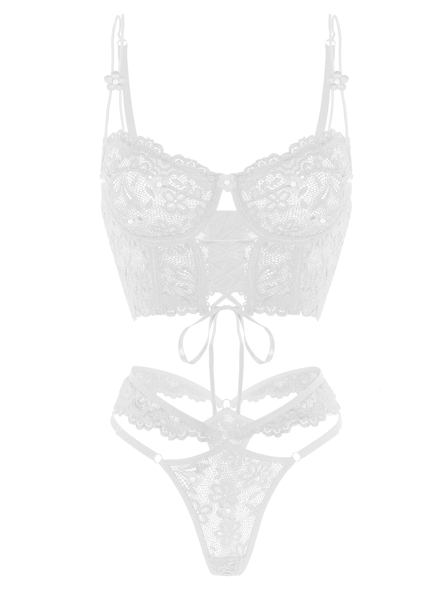 White Pearls Small Flower Lace Lingerie Set - Concordia Style Boutique
