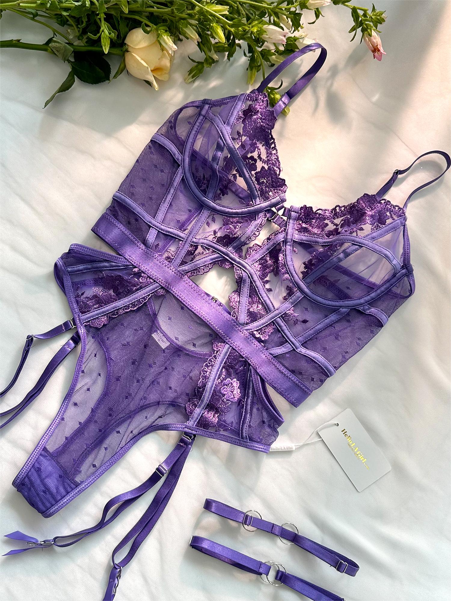 Purple Solid Elegant Embroidered Lace Bodysuit - Concordia Style Boutique