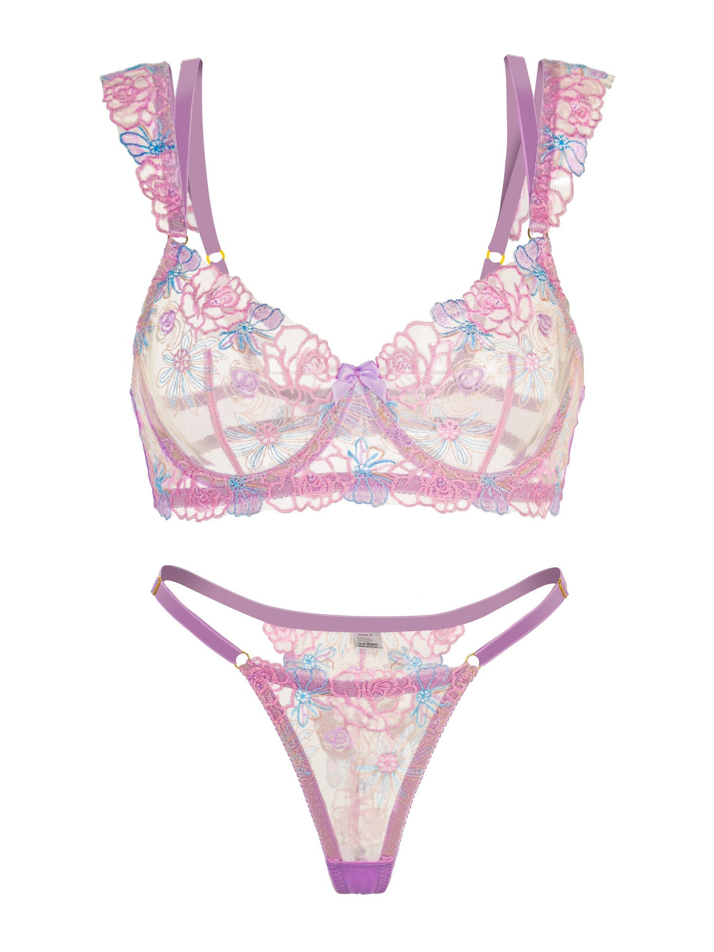 Purple Butterfly Bow Embroidered Flower Lingerie Set - Concordia Style Boutique