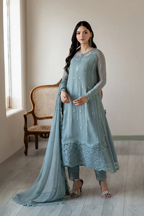 Azure - Moss Whisper 3 Piece Embroidered Chiffon