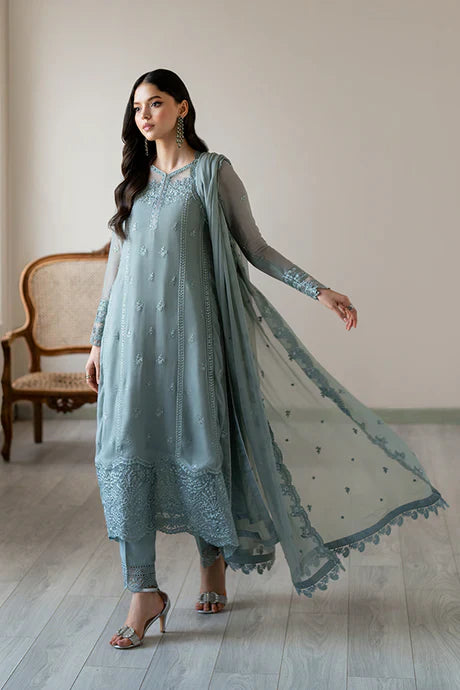 Azure - Moss Whisper 3 Piece Embroidered Chiffon