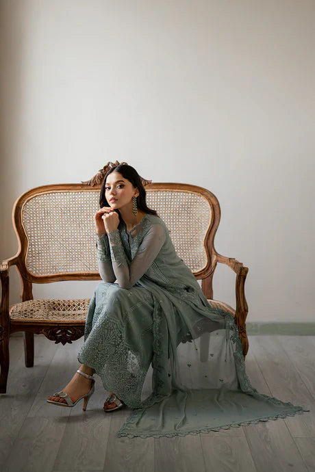 Azure - Moss Whisper 3 Piece Embroidered Chiffon