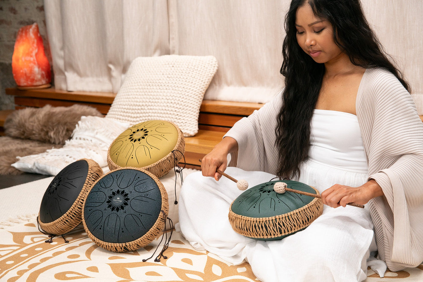 10" Medium Octave Steel Tongue Drum, F# Minor, 8 Notes, 432 Hz, Dark Green