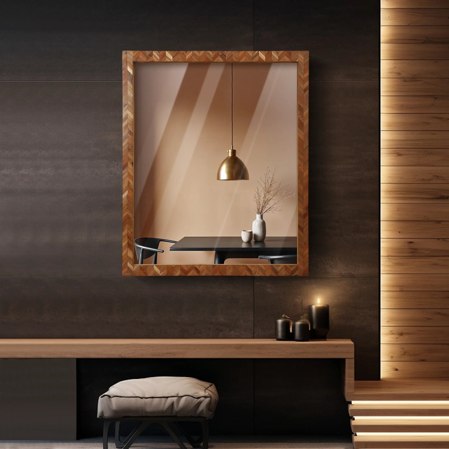 24x20 inch Wall Mount Mirror Frame Herringbone Wood Mirror - Concordia Style Boutique