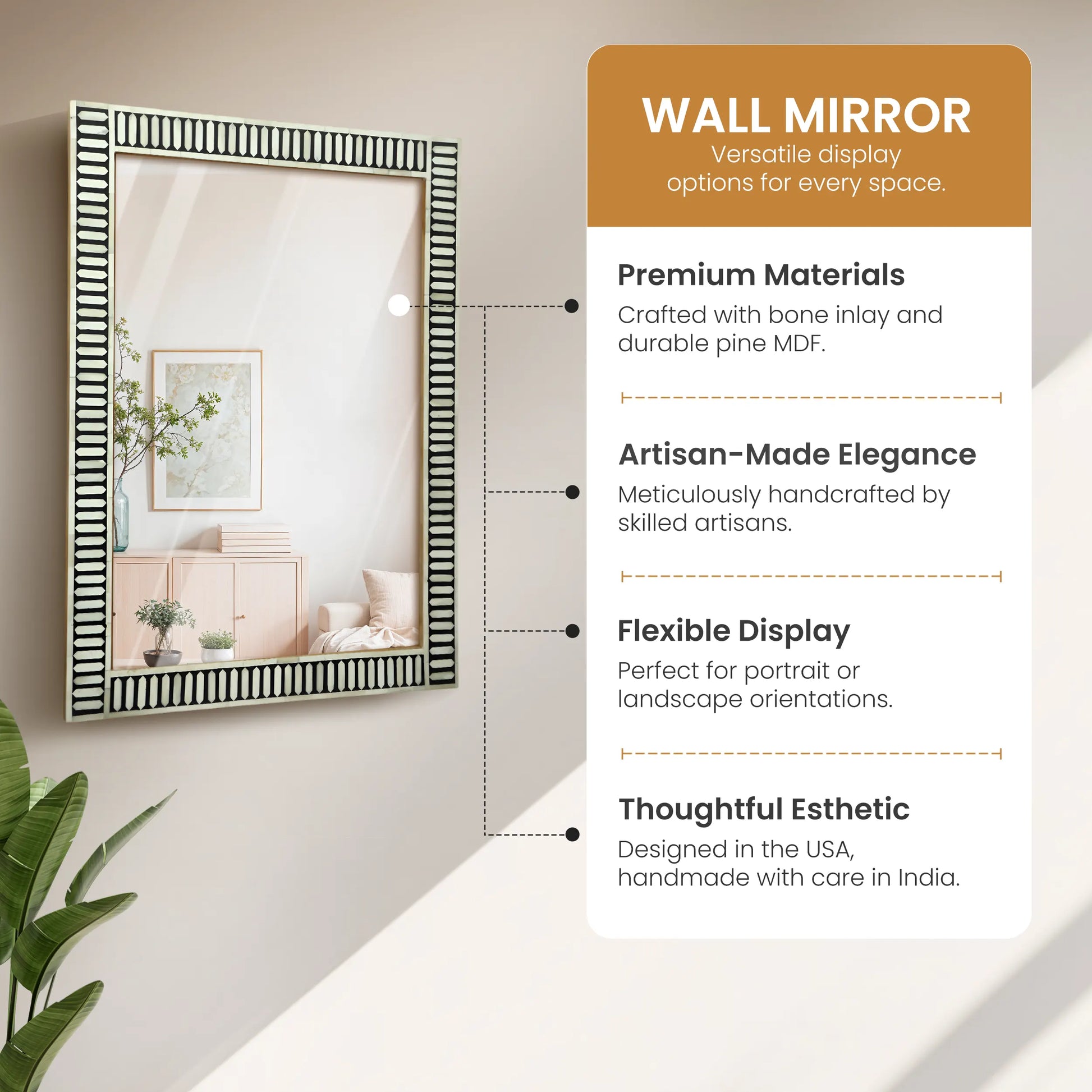 Handmade Bone & Resin Inlay Wall Hanging Mirror Frame – 40x30 - Concordia Style Boutique