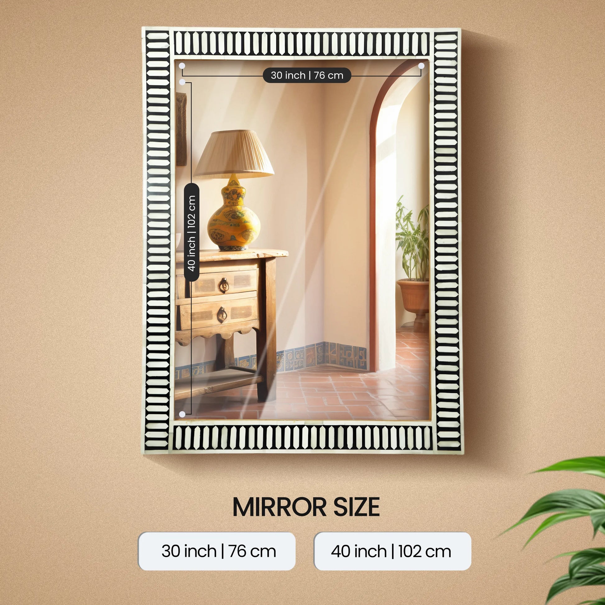 Handmade Bone & Resin Inlay Wall Hanging Mirror Frame – 40x30 - Concordia Style Boutique