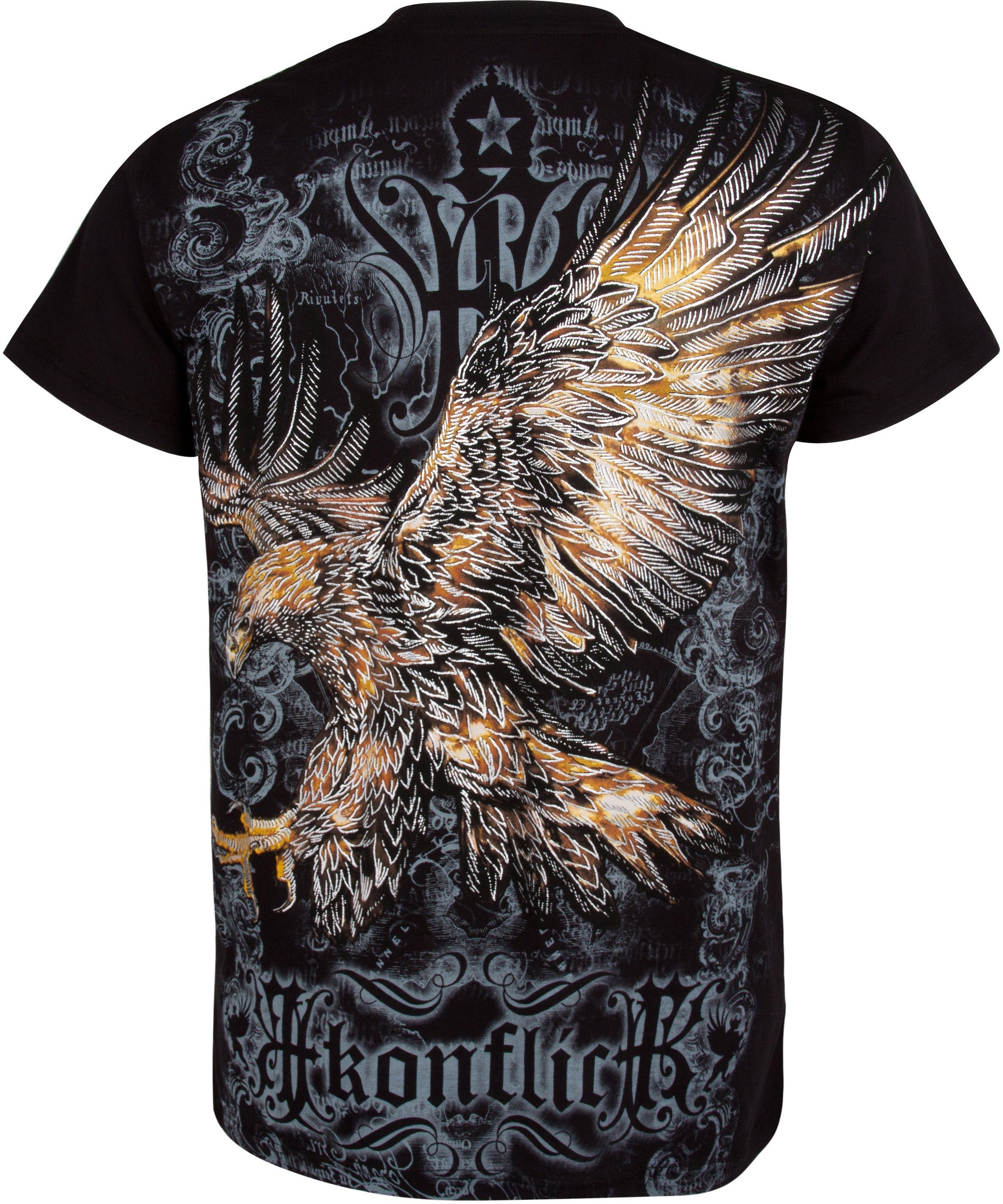 Sakkas Clutching Eagle & Fleur De Lis Metallic Silver Embossed Cotton T-Shirt - Concordia Style Boutique