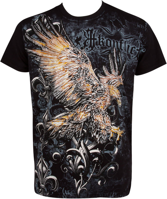Sakkas Clutching Eagle & Fleur De Lis Metallic Silver Embossed Cotton T-Shirt - Concordia Style Boutique