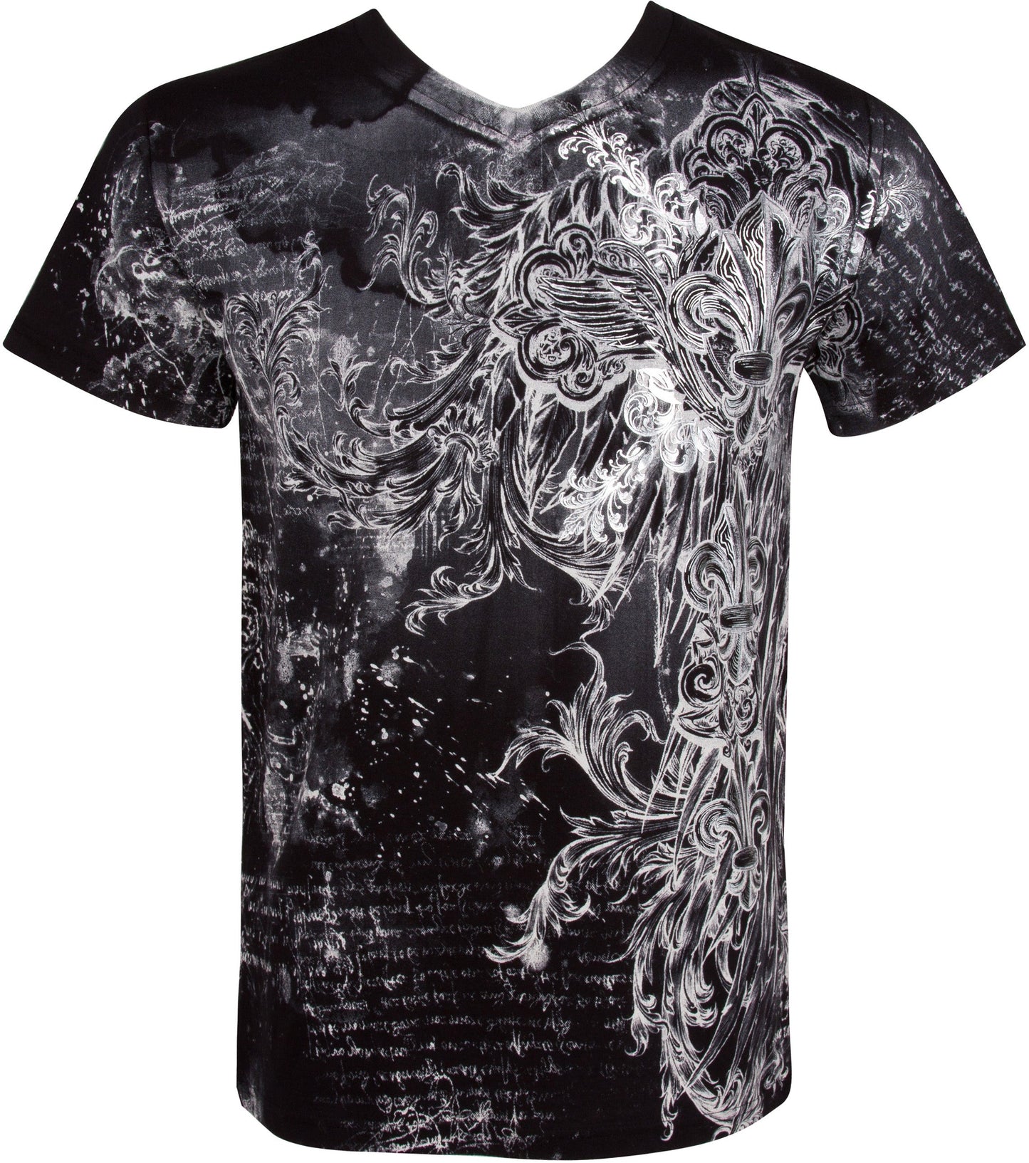 Sakkas Vines and Fleur De Lis Metallic V-Neck Mens T-Shirt - Concordia Style Boutique