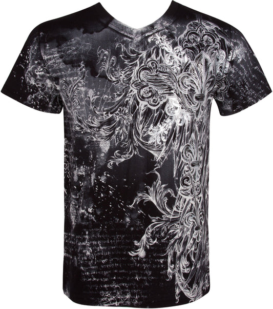 Sakkas Vines and Fleur De Lis Metallic V-Neck Mens T-Shirt - Concordia Style Boutique