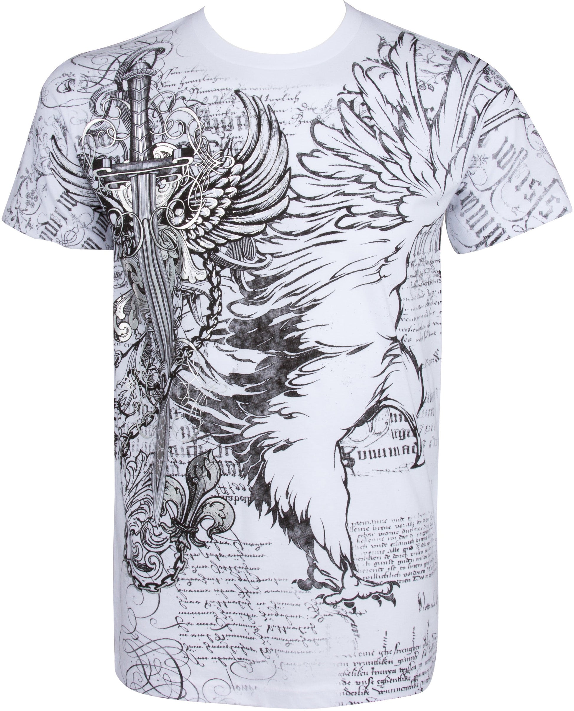 Sakkas Eagle,Sword and Chains Metallic Cotton Mens T-Shirt - Concordia Style Boutique