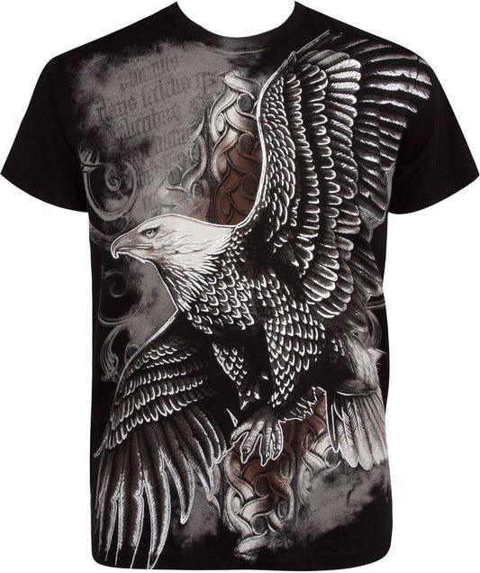 Sakkas Flying Eagle Metallic Silver Embossed Cotton Mens Fashion T-Shirt - Concordia Style Boutique
