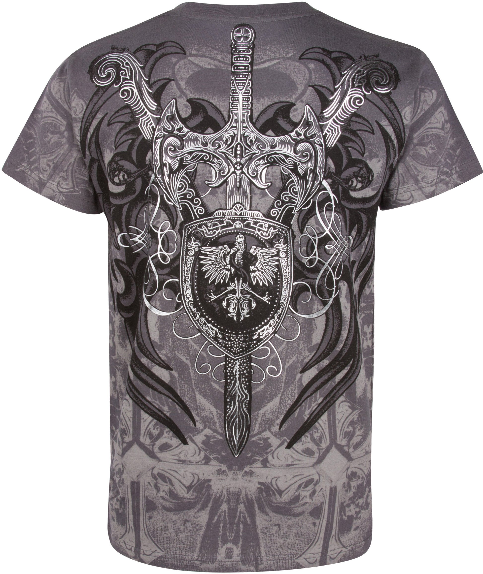 Sakkas Cross, Sword and Shield Metallic Cotton Mens T-Shirt - Concordia Style Boutique