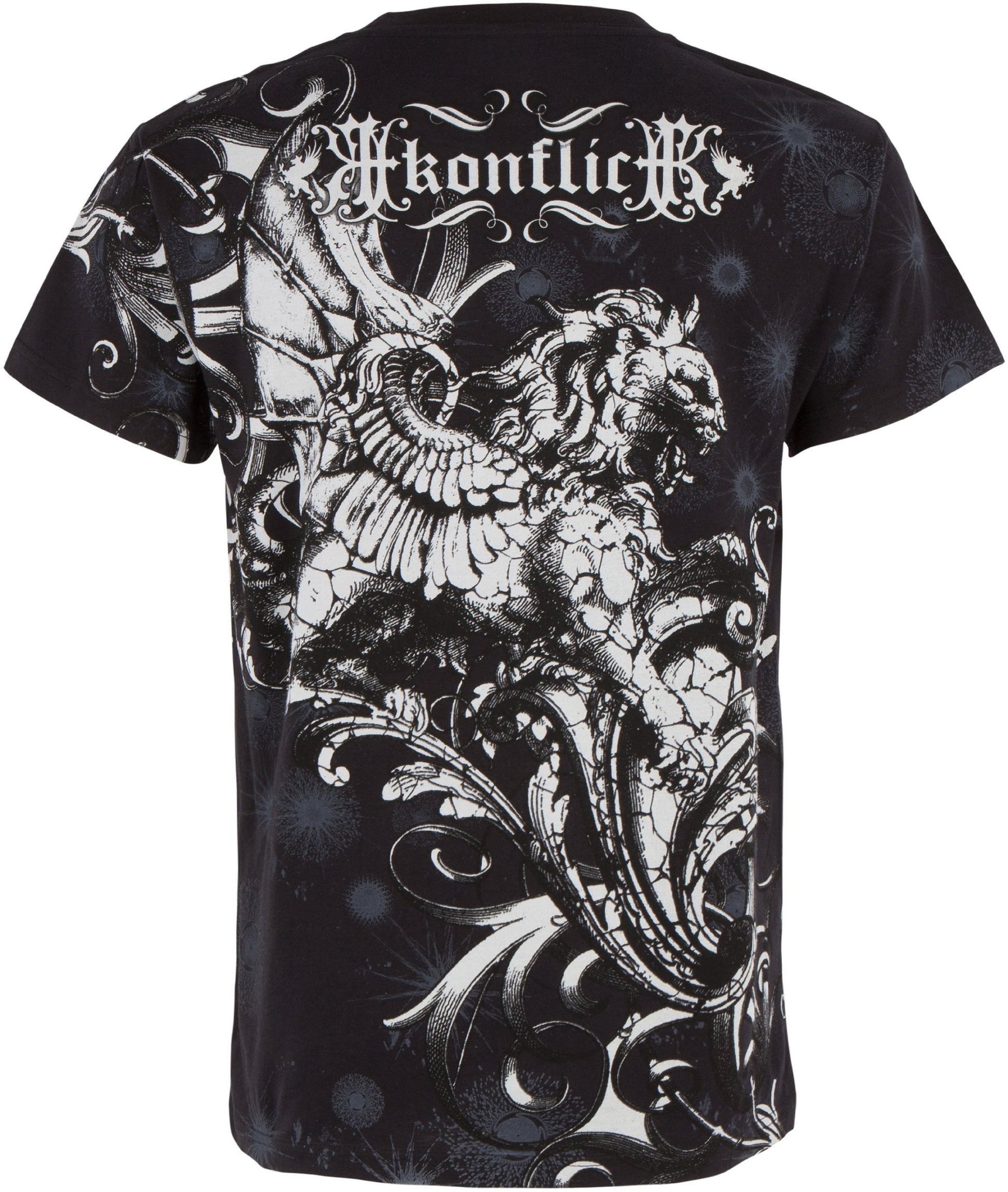 Sakkas Lion and Vines Metallic Silver Embossed Cotton Mens Fashion T-Shirt - Concordia Style Boutique