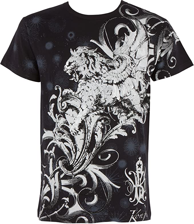 Sakkas Lion and Vines Metallic Silver Embossed Cotton Mens Fashion T-Shirt - Concordia Style Boutique