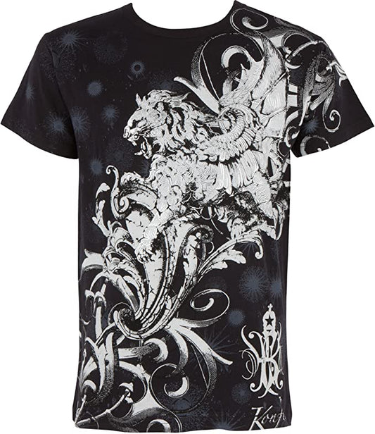 Sakkas Lion and Vines Metallic Silver Embossed Cotton Mens Fashion T-Shirt - Concordia Style Boutique